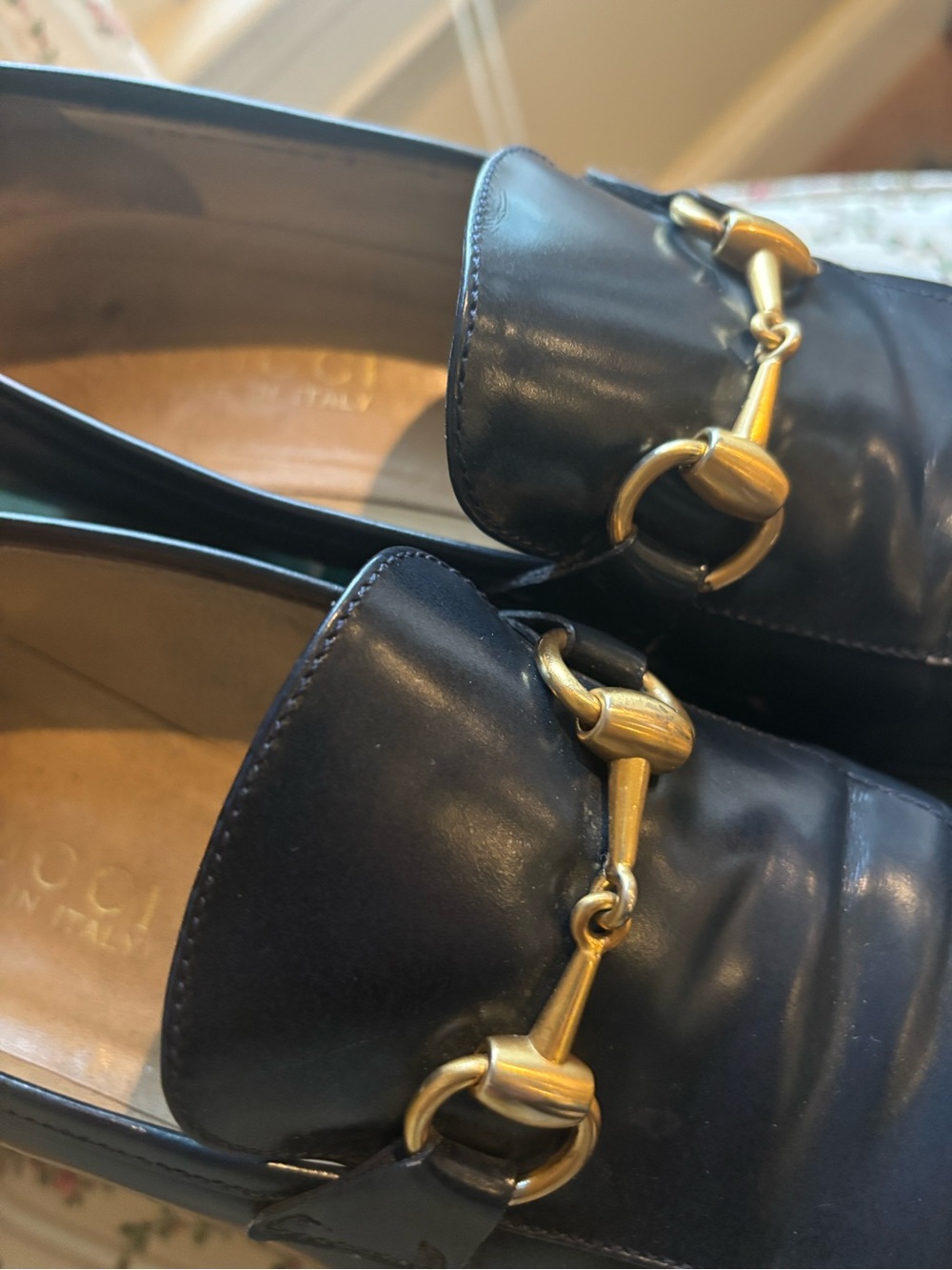 Gucci Navy Leather Woman’s Horsebit Slip-On Loafers - Picture 4 of 5